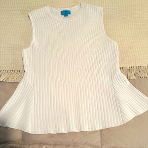 CeCe Sleeveless Ribbed Peplum Sweater White Large